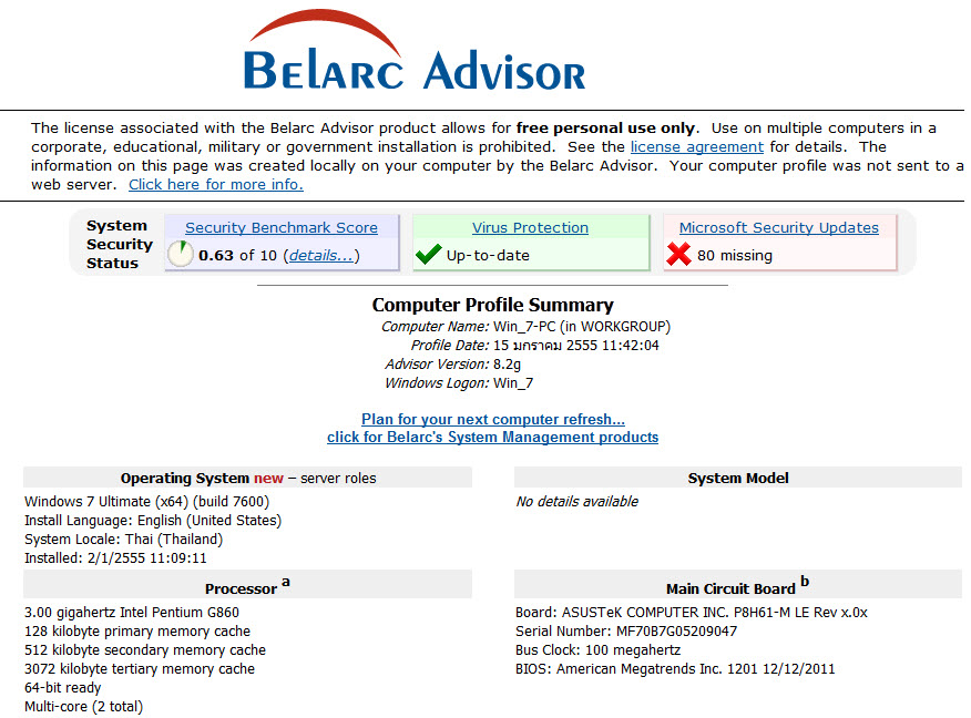 Belarc Advisor ...