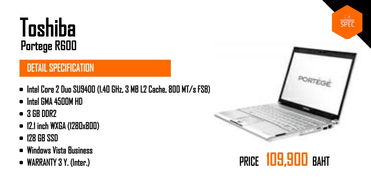 Toshiba Portege R600-D260 ซีพียู Intel Core 2 Duo SU9400 / Intel GMA ...