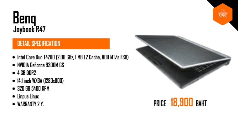 Benq Joybook R47-LM22 ซีพียู Intel Core Duo T4200 / GeForce 9300M GS ...