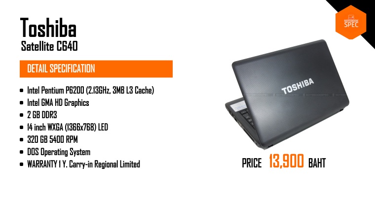 Toshiba Satellite C640-1019UT ซีพียู Intel Pentium P6200 / Intel