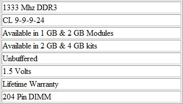 OCZ PC3-10666 DDR3 SODIMM_Specification