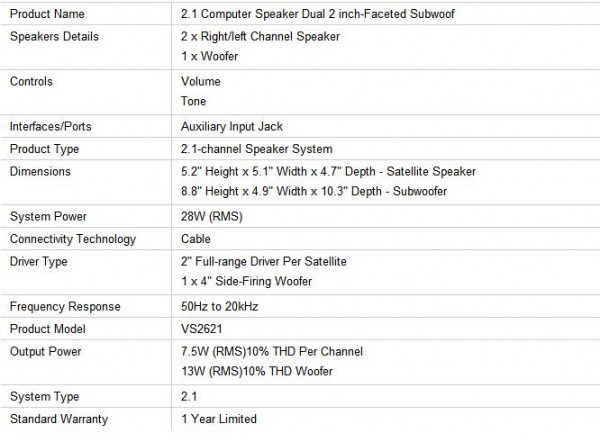 VS2621 Specification