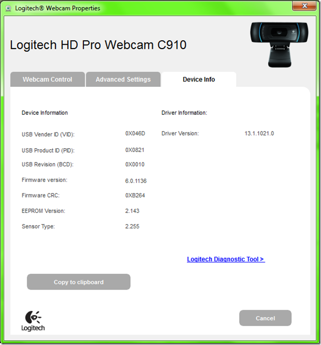 HD Pro Webcam C910 B-13.6
