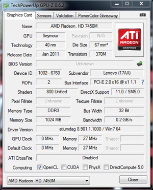 Gpu-z 7450m lenovo u400