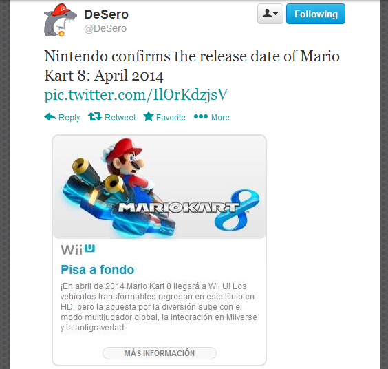 Mario Kart 8 Tweet