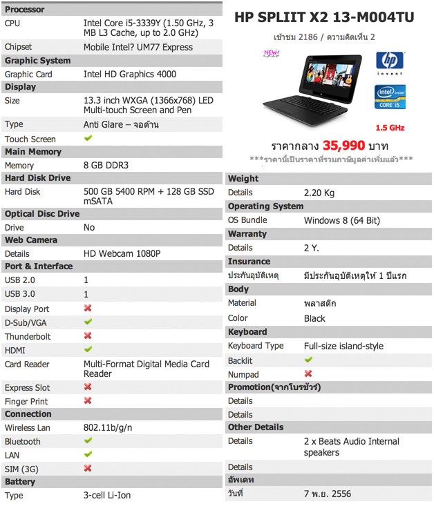 HP splitx2 spec 1