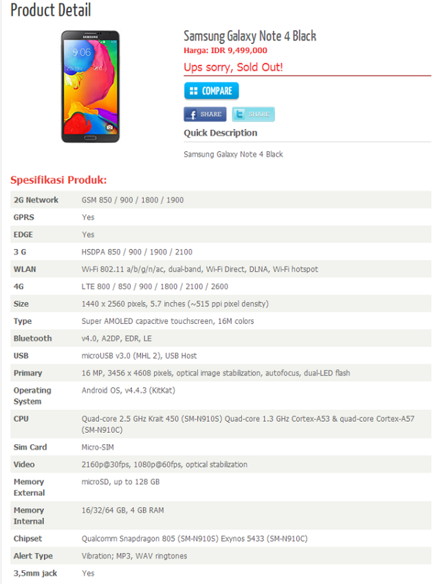 Samsung Galaxy Note 4 specs and price table 02 600