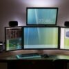 amazing computer station setup four monitors two portrail two landscape