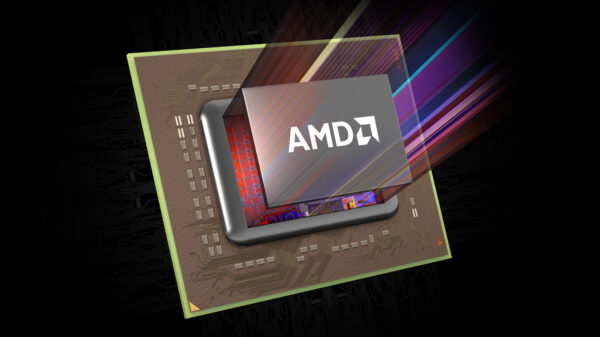 AMD0188 Carrizo chip with AMD logo cover angled