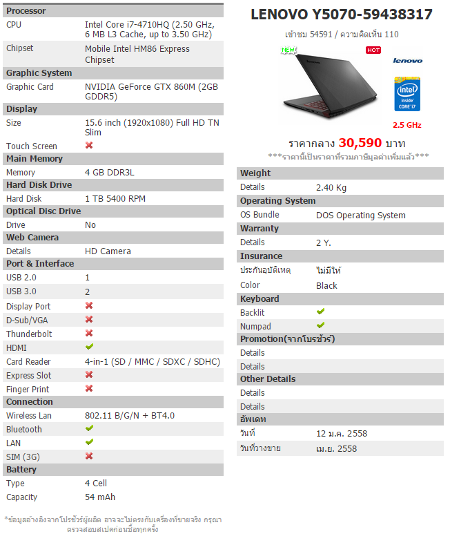 แนะนำ 3 โน๊ตบุ๊ค ไม่เกิน 30,000 บาท Intel Core i7 การ์ดจอ GTX 8xxM และ