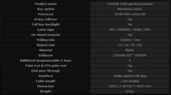 Cougar 500K Gaming Keyboard 16