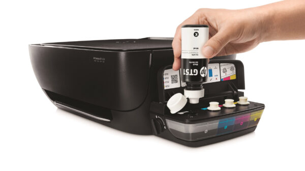 HP DeskJet GT Series Ink Bottles Black In use refilling printer