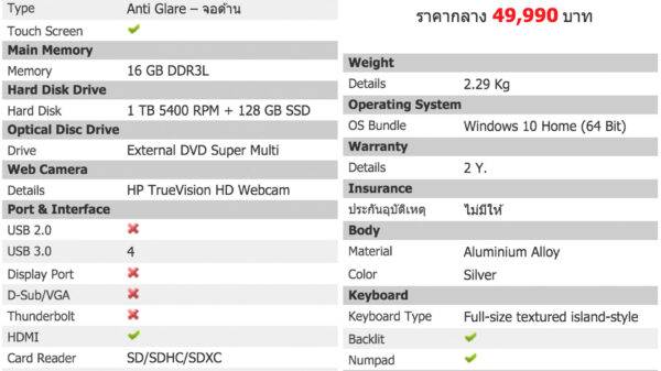 HP Envy 2016 Spec