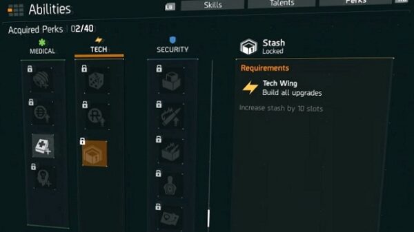 the division perks screen