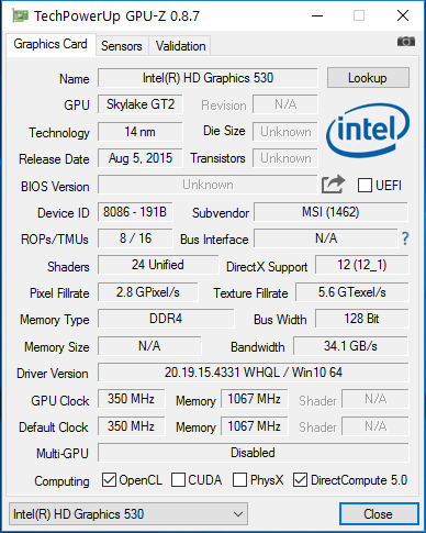 Intel HD Graphic 530