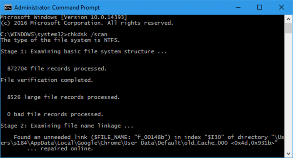 Command Prompt chkdsk scan