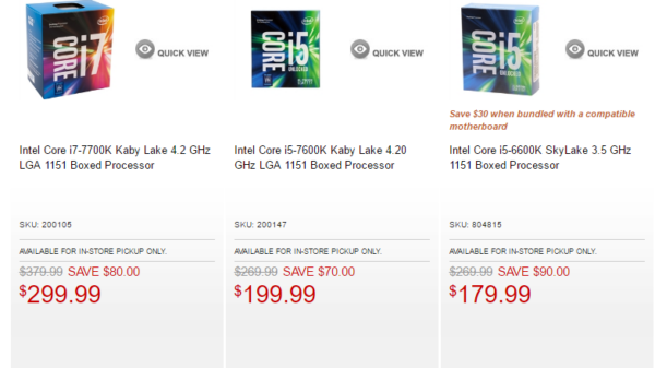 Intel Kaby Lake Skylake Haswell Processor Price Cuts Core i7 7700K Core i5 7600K Core i5 6600K 1