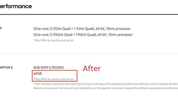 Samsung Galaxy S8 UFS 2.0 Storage Spec List 720x375