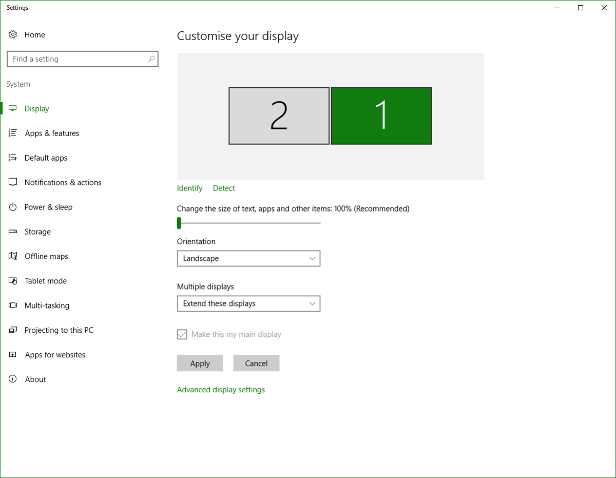 hdmi resolution settings windows 10