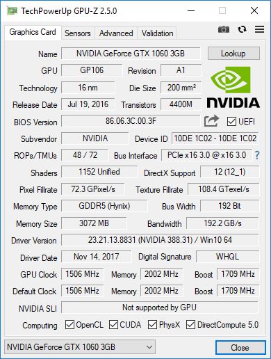 PALIT GTX 1060 GPU Z 1