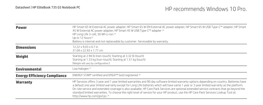 HP EliteBook 735 G5 Notebook PC Datasheet 02e