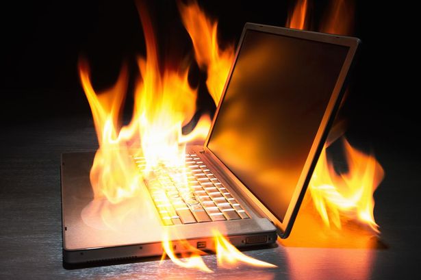 Laptop computer on fire