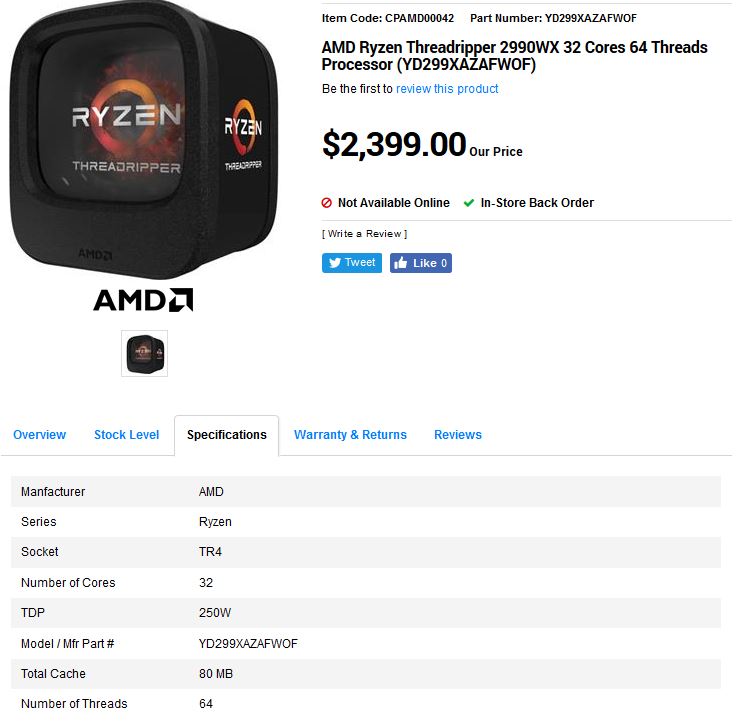 AMD Threadripper 2990X Listed 1835