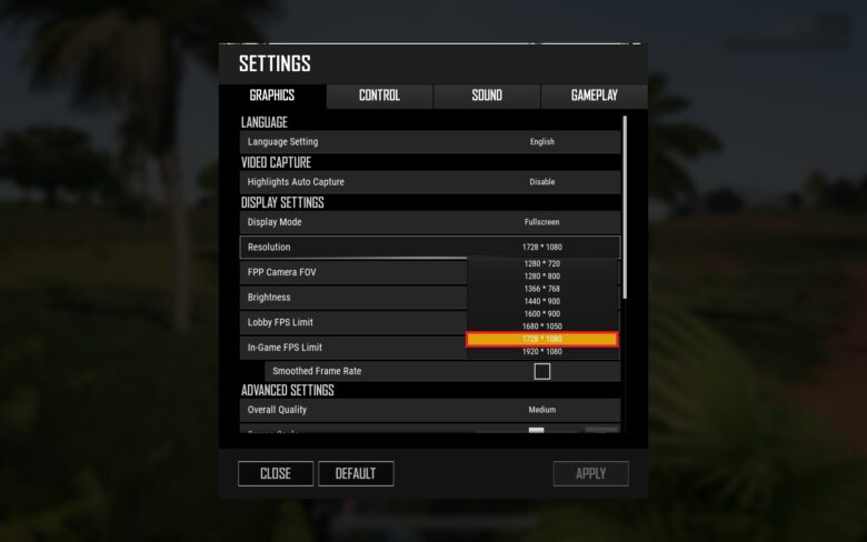 Как сделать разрешение 1728 1080 pubg