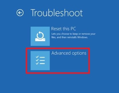 troubleshoot advanced options windows 10