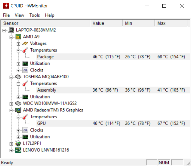 Lenovo a9 amd temp