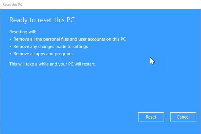 reset this pc windows 10 got stuck