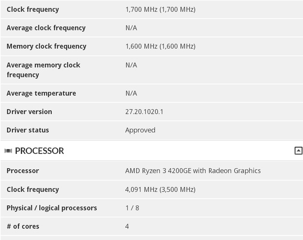 AMD Ryzen 3 4200GE spec leaked