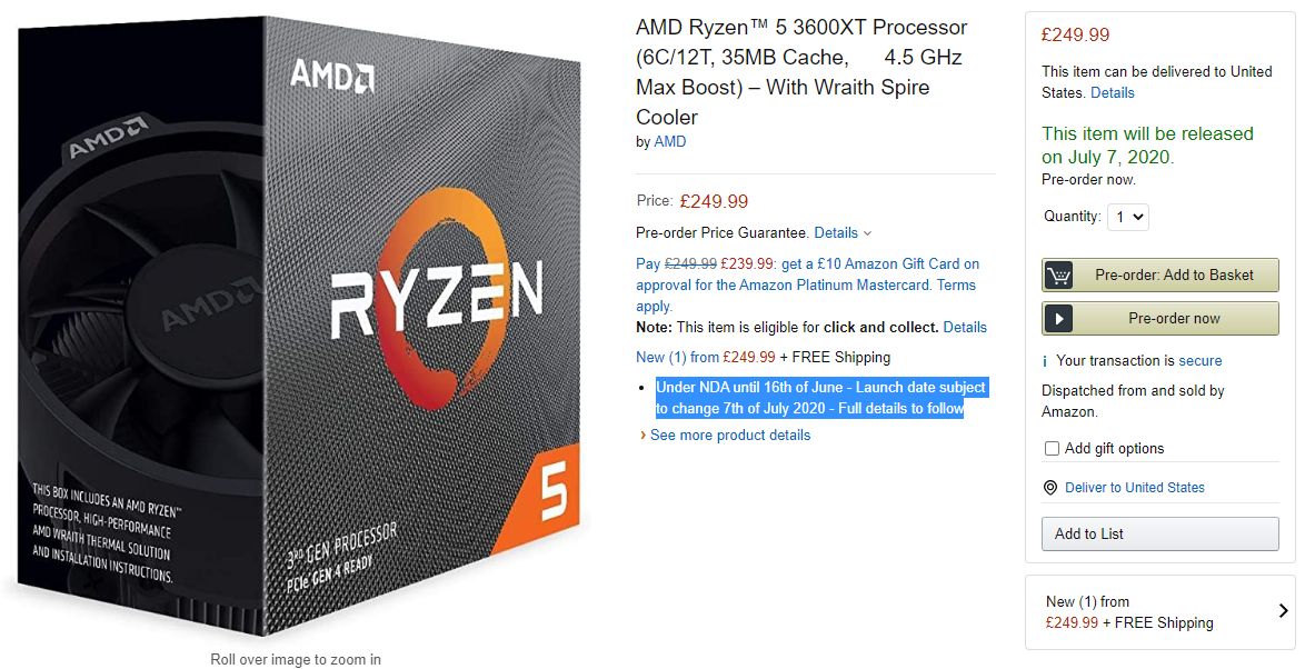 AMD Ryzen 3000XT Amazon 1