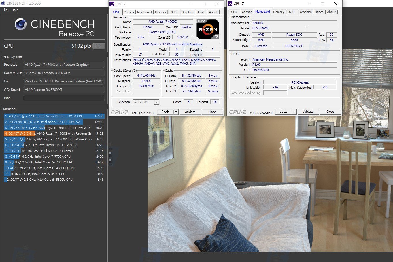 AMD Ryzen 7 4700G 8 Core Renoir APU Cinebench R20 Performance