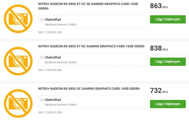 Sapphire Radeon RX 6800 and 6800 XT video cards listed by Multitronic