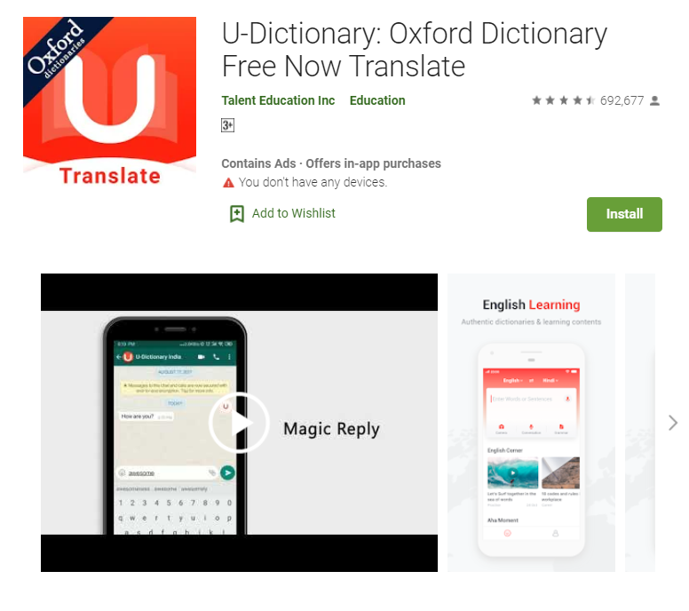 u dictionary translation