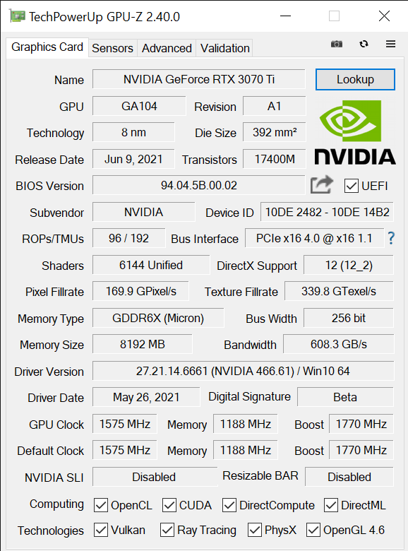 TechPowerUp GPU Z 2.40.0 6 8 2021 11 42 04 AM