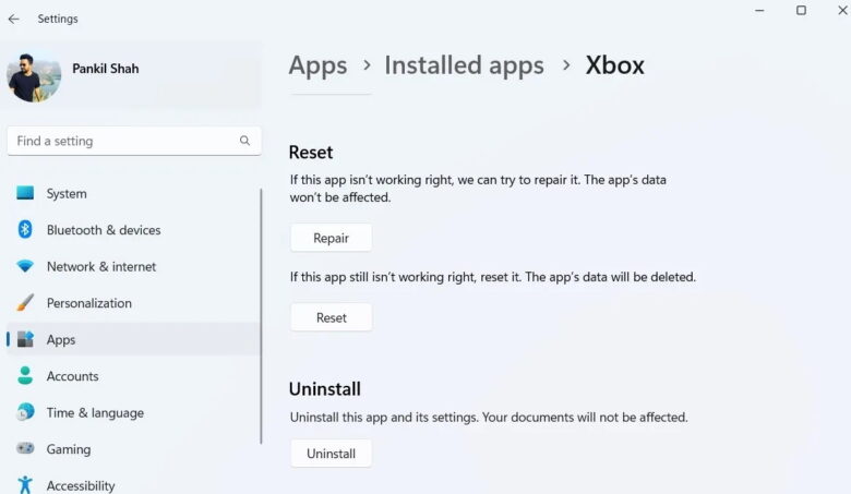 Repair or Reset Xbox App on Windows