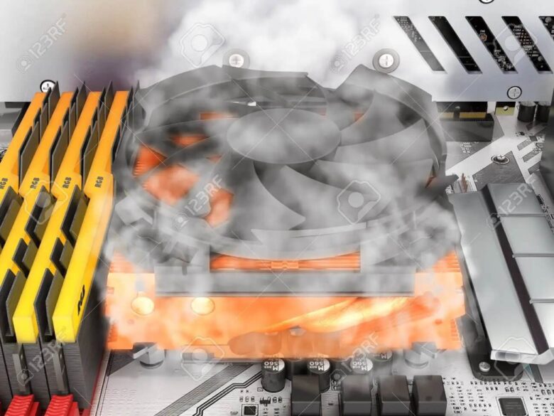 114554635 simulation of cpu overheating view of the processor cooling system 3d render