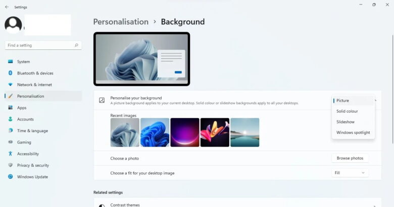 Image 4 Tweaking the Personalization Settings by Selecting a Static Background in Windows Settings App