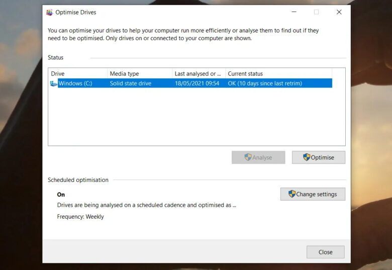 windows 10 optimize drives