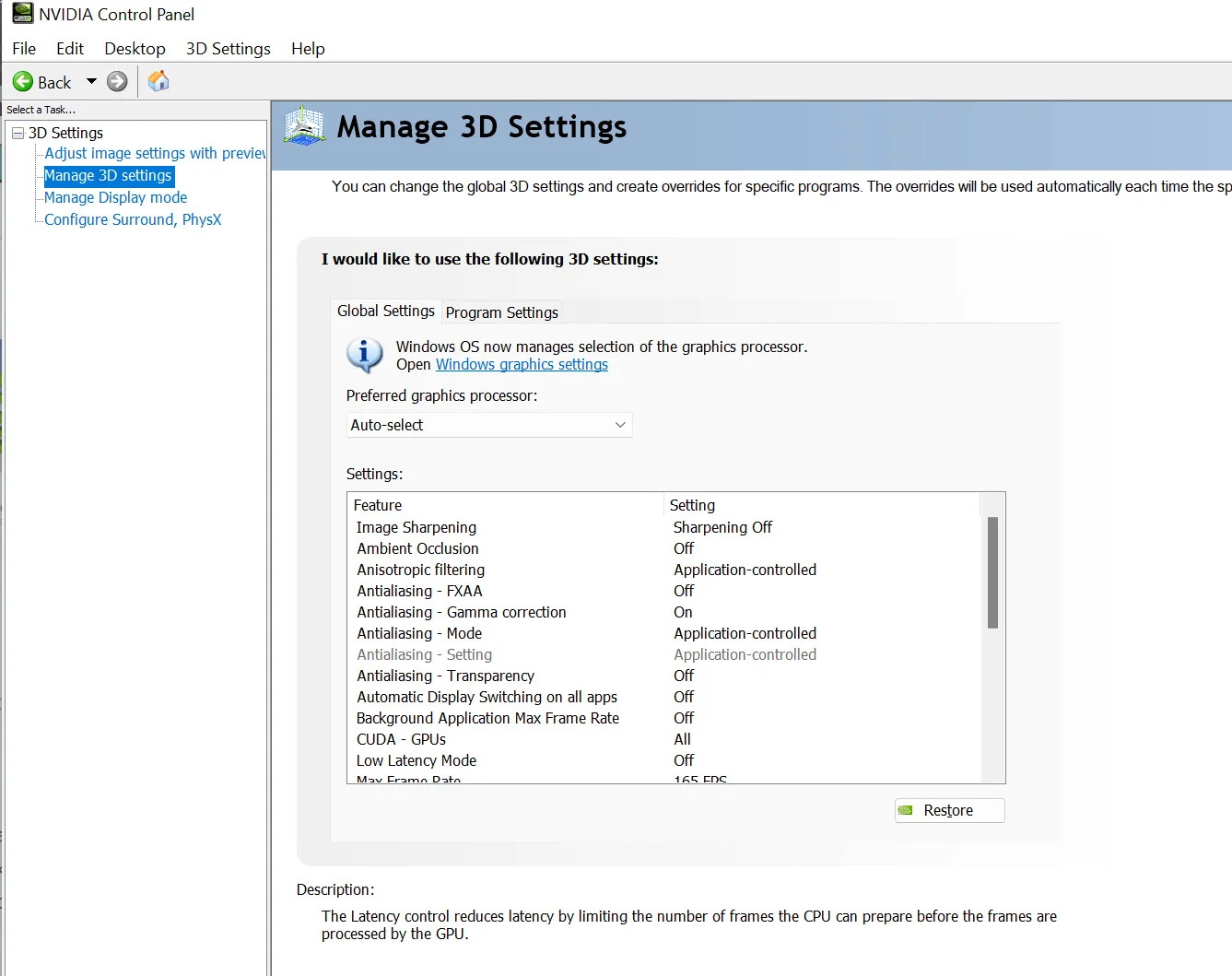 nvidia geforce manage 3d settings