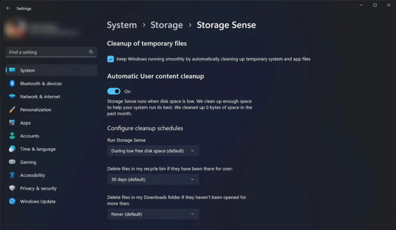 storage sense edit