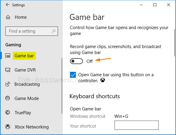 turn off game bar in windows 10