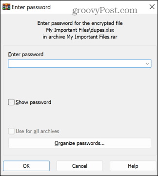 windows 11 lock folder winrar enter password