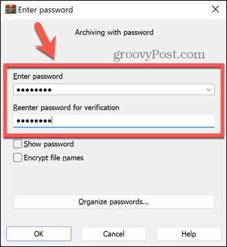 windows 11 lock folder winrar password