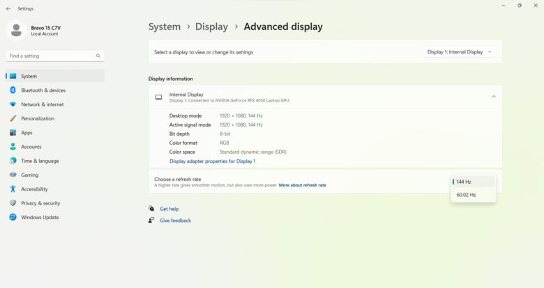 display resoultion and refresh rate