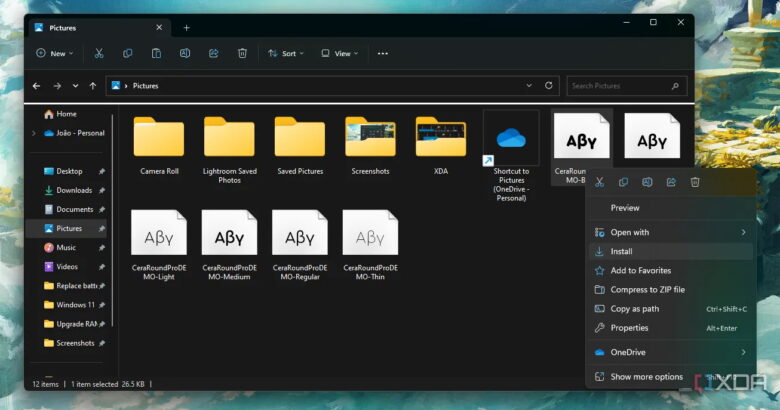 file explorer install font and folder preview