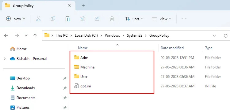 group policy folder content