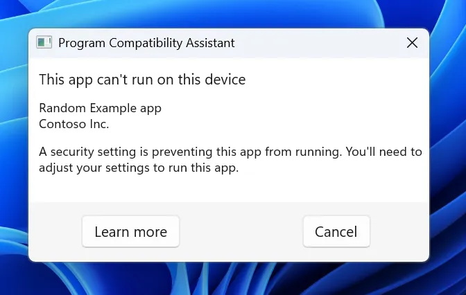 app compatibility dialog